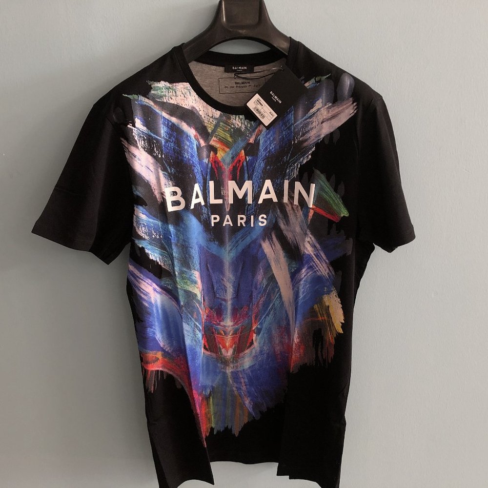Balmain Men Chest Picture Printed Black T-Shirt